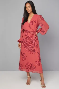 Robe Midi Portefeuille Fleurie avec Ceinture