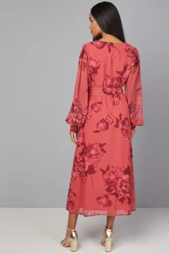 Robe Midi Portefeuille Fleurie avec Ceinture