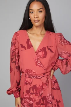 Robe Midi Portefeuille Fleurie avec Ceinture
