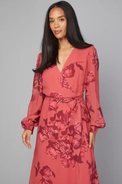 Robe Midi Portefeuille Fleurie avec Ceinture