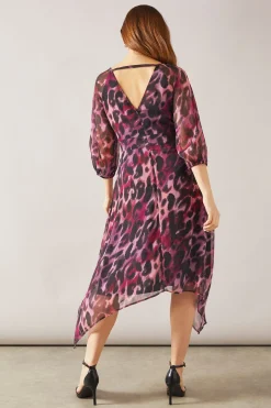 Robe Midi Portefeuille Imprimé Animal Asymétrique