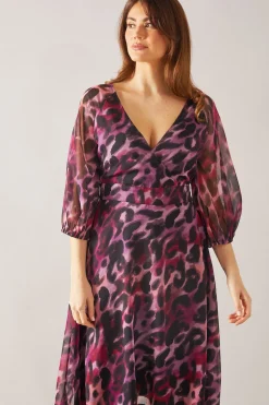 Robe Midi Portefeuille Imprimé Animal Asymétrique