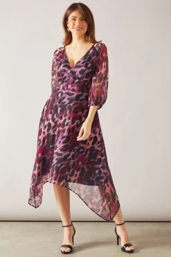 Robe Midi Portefeuille Imprimé Animal Asymétrique