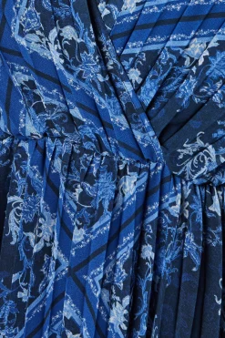 Robe Midi Portefeuille à Imprimé Foulard avec Plis et Insertions de Dentelle