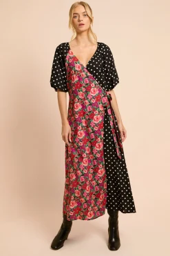 Dorothy Perkins Robe Midi Portefeuille À Imprimé Mixte Floral Et Pois Avec Manches Bouffantes<Femme Toutes Les Robes|Robes D’Automne