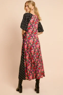 Dorothy Perkins Robe Midi Portefeuille À Imprimé Mixte Floral Et Pois Avec Manches Bouffantes<Femme Toutes Les Robes|Robes D’Automne