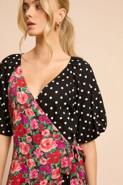 Dorothy Perkins Robe Midi Portefeuille À Imprimé Mixte Floral Et Pois Avec Manches Bouffantes<Femme Toutes Les Robes|Robes D’Automne