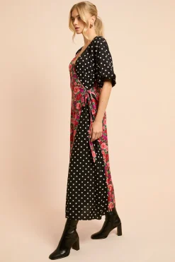 Dorothy Perkins Robe Midi Portefeuille À Imprimé Mixte Floral Et Pois Avec Manches Bouffantes<Femme Toutes Les Robes|Robes D’Automne