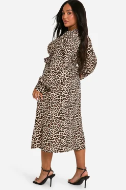 Robe Midi Portefeuille Léopard Tissé Plus