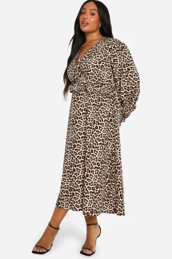 Robe Midi Portefeuille Léopard Tissé Plus