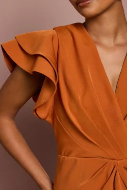 Robe Midi Portefeuille à Manches Courtes et Col V Petite