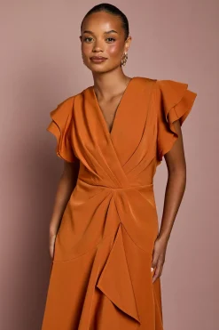 Robe Midi Portefeuille à Manches Courtes et Col V Petite