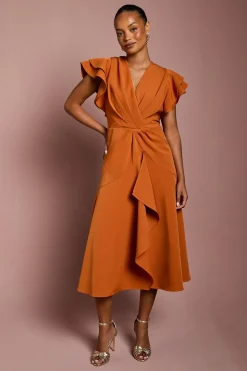 Robe Midi Portefeuille à Manches Courtes et Col V Petite
