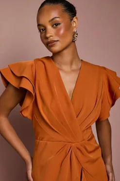 Robe Midi Portefeuille à Manches Courtes et Col V Petite