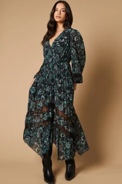 Oasis Robe Midi Portefeuille à Motif Paisley avec Inserts en Dentelle Plissée<Femme Robes Mi-Longues|Satin Et Dentelle