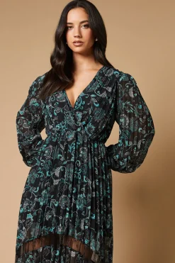 Oasis Robe Midi Portefeuille à Motif Paisley avec Inserts en Dentelle Plissée<Femme Robes Mi-Longues|Satin Et Dentelle