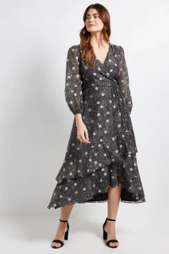 Robe Midi Portefeuille À Pois Avec Volants