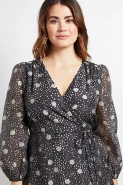 Robe Midi Portefeuille À Pois Avec Volants