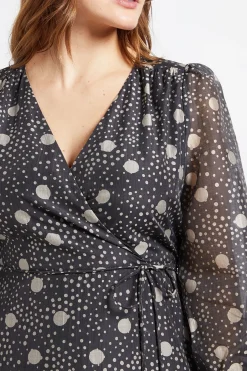 Robe Midi Portefeuille À Pois Avec Volants