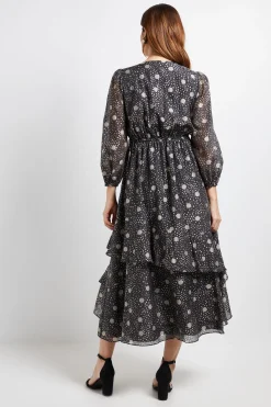 Robe Midi Portefeuille À Pois Avec Volants
