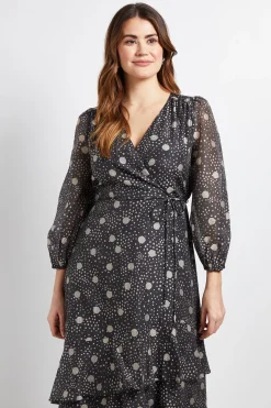 Robe Midi Portefeuille À Pois Avec Volants