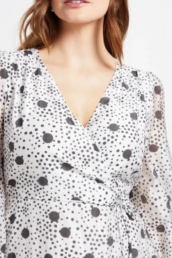 Robe Midi Portefeuille À Pois Avec Volants