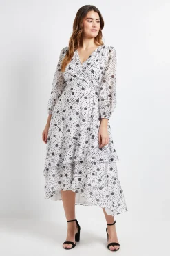 Robe Midi Portefeuille À Pois Avec Volants