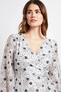 Robe Midi Portefeuille À Pois Avec Volants