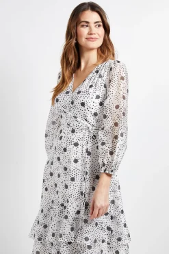 Robe Midi Portefeuille À Pois Avec Volants