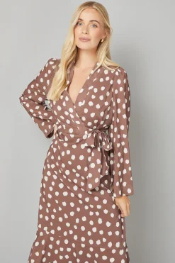 Robe Midi Portefeuille à Pois Petite Taille