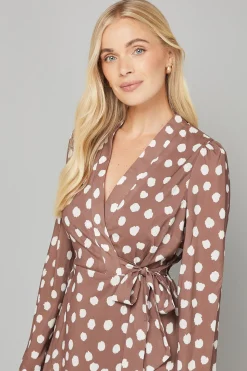 Robe Midi Portefeuille à Pois Petite Taille