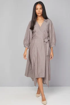 Robe Midi Portefeuille à Rayures