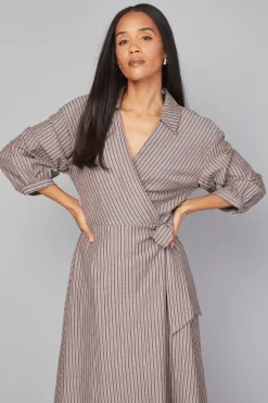 Robe Midi Portefeuille à Rayures