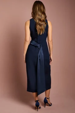 Robe Midi Portefeuille Sans Manches en Crêpe Satiné