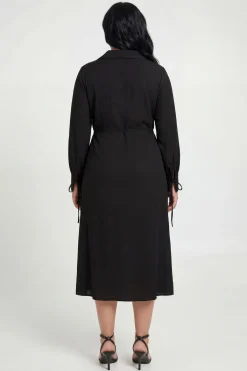 boohoo Robe Midi Portefeuille Tissée Grande Taille Avec Lien À Nouer<Femme Toutes Les Robes|Robes À Manches Longues