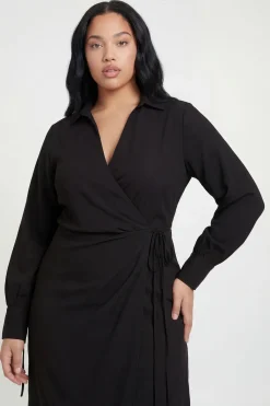 boohoo Robe Midi Portefeuille Tissée Grande Taille Avec Lien À Nouer<Femme Toutes Les Robes|Robes À Manches Longues