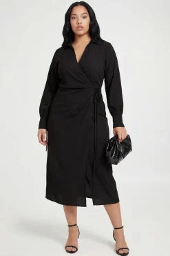 boohoo Robe Midi Portefeuille Tissée Grande Taille Avec Lien À Nouer<Femme Toutes Les Robes|Robes À Manches Longues