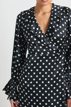 Robe Midi Portefeuille à Volants Imprimé Pois
