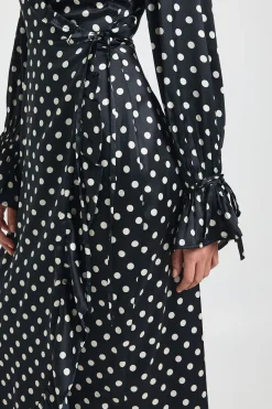 Robe Midi Portefeuille à Volants Imprimé Pois