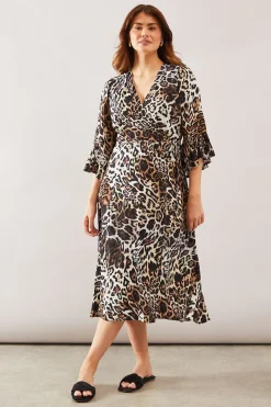 Wallis Robe Midi Portefeuille à Volants Imprimé Léopard<Femme Robes Mi-Longues|Robes
