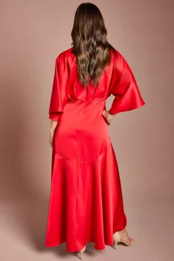 Robe Midi Portefeuille à Volants en Crêpe Satiné