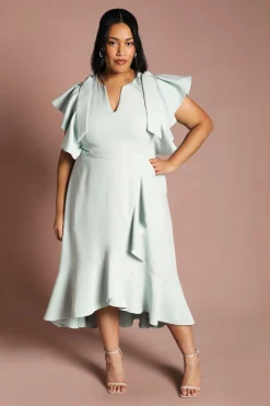 Robe Midi Portefeuille à Volants en Crêpe Plus