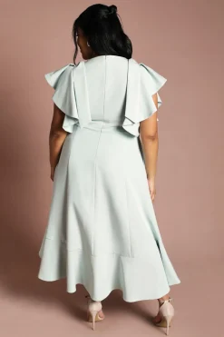 Robe Midi Portefeuille à Volants en Crêpe Plus