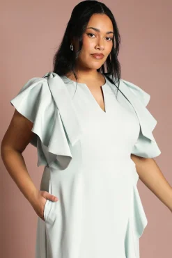 Robe Midi Portefeuille à Volants en Crêpe Plus