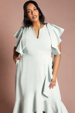 Robe Midi Portefeuille à Volants en Crêpe Plus