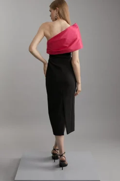 KarenMillen Robe midi pour grande taille, épurée et ajustée en taffetas à panneau unique sur une épaule<Femme Tailleurs|Robes Mi-Longues