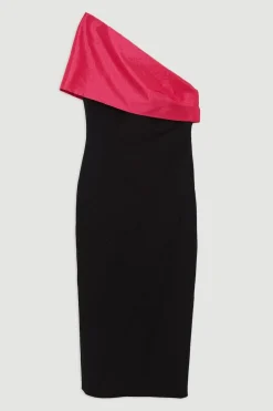 KarenMillen Robe midi pour grande taille, épurée et ajustée en taffetas à panneau unique sur une épaule<Femme Tailleurs|Robes Mi-Longues