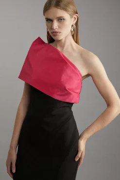 KarenMillen Robe midi pour grande taille, épurée et ajustée en taffetas à panneau unique sur une épaule<Femme Tailleurs|Robes Mi-Longues