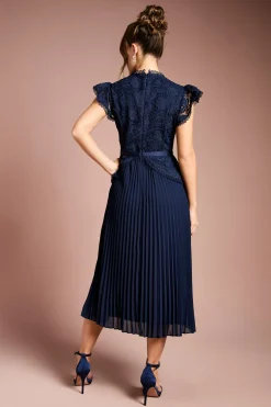 Robe Midi Péplum à Corsage en Dentelle