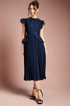 Robe Midi Péplum à Corsage en Dentelle
